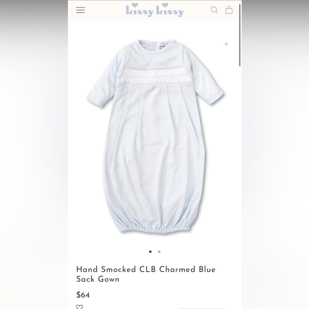 Kissy Kissy Newborn Baby Boy Gown with Smocking in Light Blue